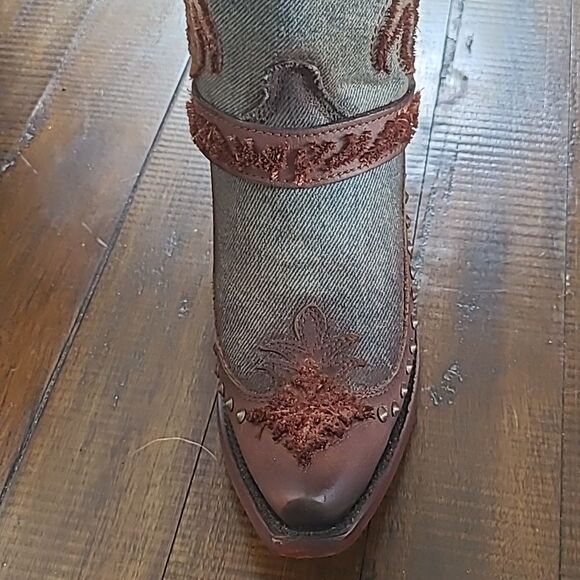 Corral Ladies Denim Bristle Embroidery & Studs Tall Western Boots - Picture 3 of 10